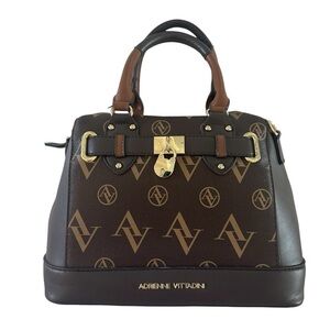 Adrienne Vittadini Brown Logo Satchel Handbag